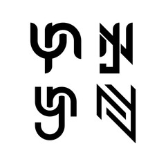 set letter YN unique shape logo monogram