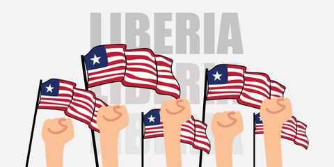 hand with flag of the Liberia or Liberia independence day vector illustration of Liberia flag with gray background banner or greeting card