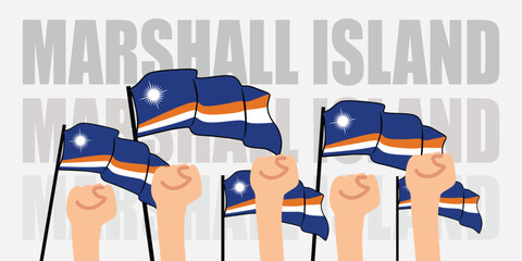 hand with flag of the Marshall Island or Marshall Island independence day vector illustration of Marshall Island flag with gray background banner or greeting card