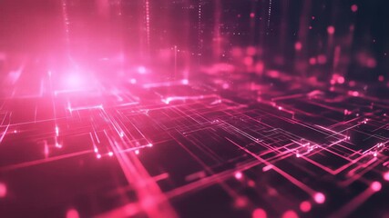Abstract digital futuristic background with pink neon light trails and circuit board patterns - Powered by Adobe