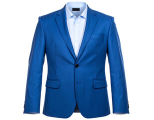 A folded men's blue blazer, isolated on a white background, ready for formal or semi-formal occasions.
