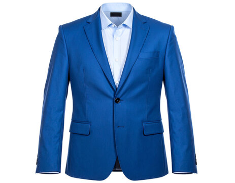 A folded men's blue blazer, isolated on a white background, ready for formal or semi-formal occasions.
