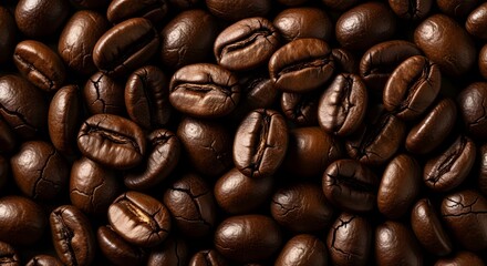 Closeup of Dark Brown Coffee Beans in High Detail for Food and Beverage Marketing