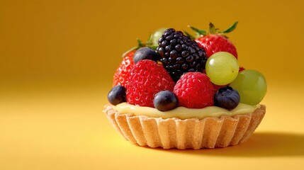 Mini Fruit Tart on Lemon Yellow Background