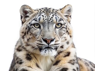 Fototapeta premium Snow leopard portrait close up isolated on white background wildlife animal isolated on white background