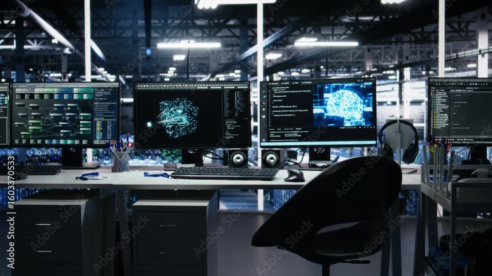Poster computer systems in data center managing network resources using artificial intelligence tech. pc eq