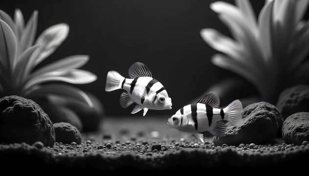 Zebra danio fighting playfully in a group
