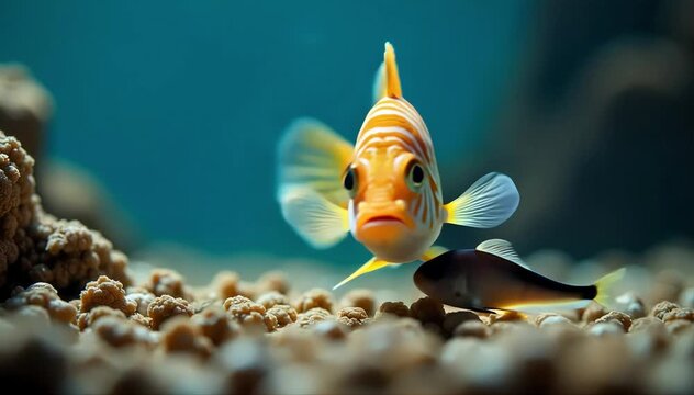 Zebra danio guarding tiny fry