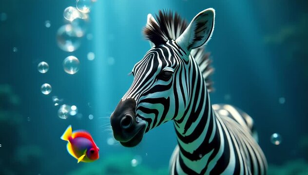 Zebra danio smiling near bubble wall