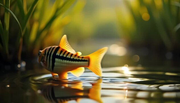 Zebra danio swimming swiftly through plants