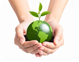 Hands Holding Green Earth with Young Plant: Concept of Environmental Conservation and Eco-Friendly Initiatives