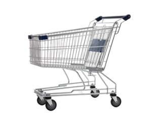 A metal airport trolley, clean and ready for use, isolated on a white background, symbolizing travel convenience.