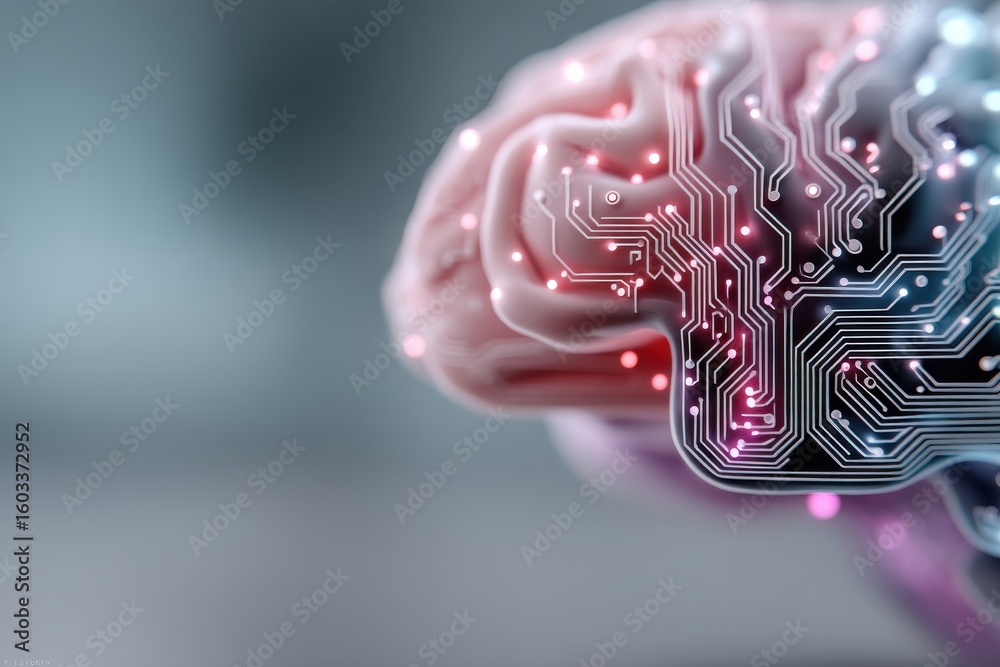 Poster digital brain highlighting technology and innovation with circuit patterns