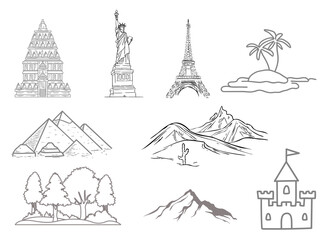Landmark and destination icons set vector.