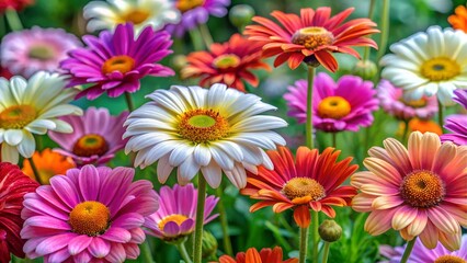 Fototapeta premium Vibrant daisy flowers in a garden