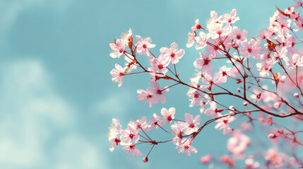 Pastel-toned spring blossoms floating in a blue sky create a dreamy summer wallpaper