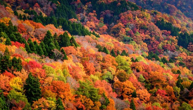Autumn mountain forest ablaze with color - Powered by Adobe