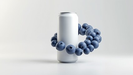 A can of beer with a bunch of blueberries on it.
