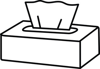 Tissue Box Outline: An illustration of a tissue box, with tissues peeking from the opening, presented in a clean, minimalist style that is perfect for use in various applications.