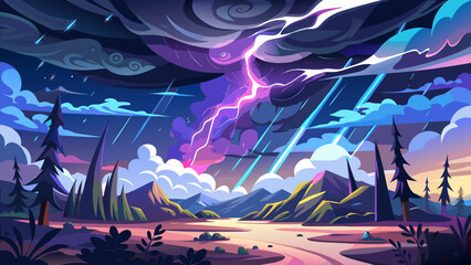 Obraz premium Lightning thunderstorm flash over the night sky. Concept on topic weather, cataclysms (hurricane, Typhoon, tornado, storm)