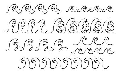 A set of waves drawn in line art style by hand with a thin line.