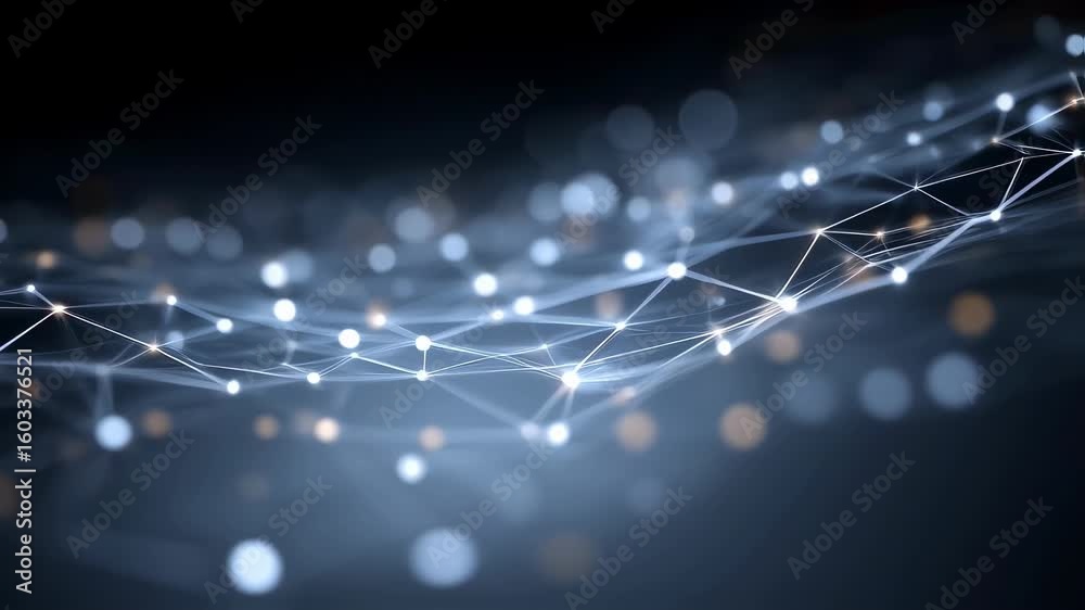 Wall mural complex network of interconnected glowing dots and lines creating a futuristic digital landscape, em
