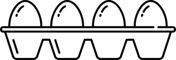 Eggs in a carton: Minimalist black line drawing of four pristine eggs nestled in a simple, classic carton. A symbol of freshness and everyday life.