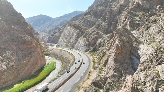 Aerial Winding Highway Virgin River Gorge Canyon Pedestal Motion
