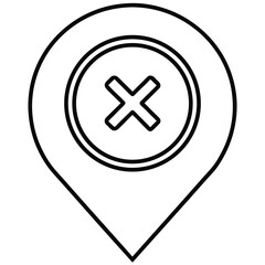 Obraz premium Simple outline icon of a map pin with a cross inside a circle indicating a location not found or incorrect