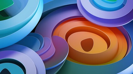 Swirling abstract concentric circles with neon color gradients and shadows background pattern