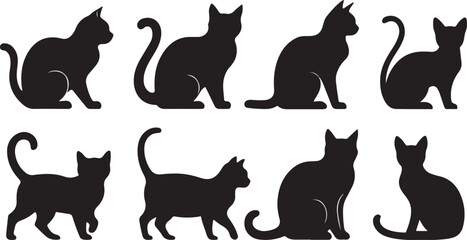 Black feline silhouettes in various poses animal