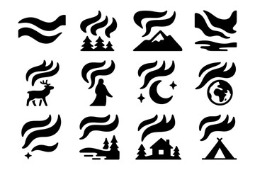 Silhouette icons of nature and wilderness with creative elements
