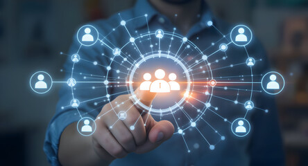 Fototapeta premium Connecting people with innovative technology to represent teamwork and global networking