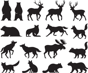Obraz premium Forest Animals Silhouettes Collection bear deer
