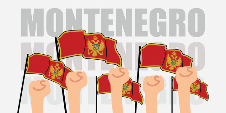 hand with flag of the Montenegro or Montenegro independence day vector illustration of Montenegro flag with gray background banner or greeting card