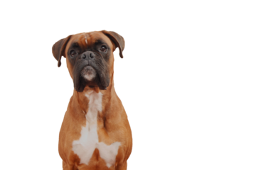 Attentive Fawn Boxer Dog Portrait with Expressive Gaze and Dark Muzzle