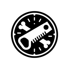 A unique, stylized illustration featuring a saw and bones within a circular frame. It's a minimalist design perfect for concepts of repair or craftsmanship.