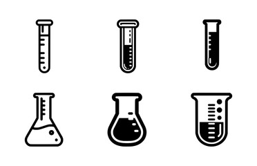Laboratory equipment illustrations set. Beakers, Flasks, Test Tubes.