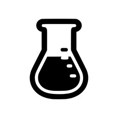 A vector illustration of a laboratory flask filled with liquid. The image is in black and white