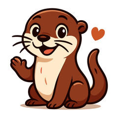 Cartoon weasel waves with love heart ferret