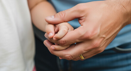 A father holding his child's hand with love and care showing a strong bond and connection between them