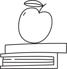 Apple on Books Line Drawing