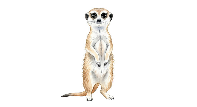 A cartoon meerkat standing upright with its paws folded on a black background looking forward cute face - Powered by Adobe