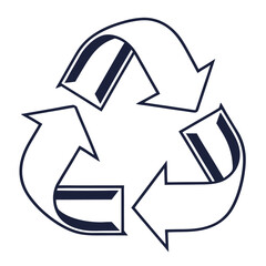 A blue recycling symbol with three looping arrows represents environmental conservation and sustainability