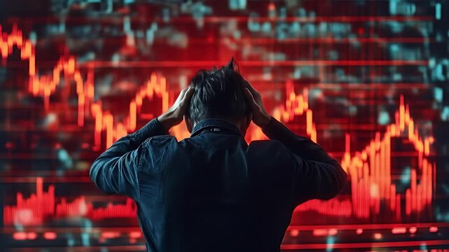 Person reacts to falling stock market chart