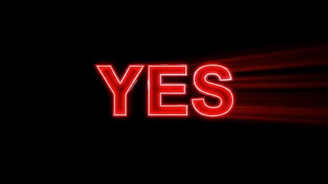 Dynamic Red Neon "YES" Text with Light Rays on Black