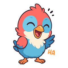 Joyful cartoon little bird laughing cheerfully aloud
