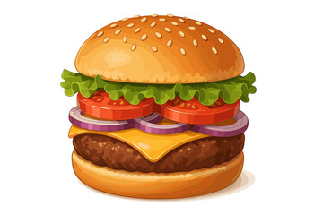 Delicious Burger Illustration: A mouthwatering, vibrant illustration of a classic burger, showcasing fresh ingredients and delectable layers.