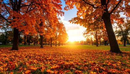 Obraz premium Autumn park sunset