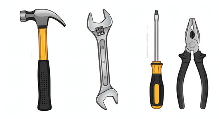Tools of the Trade: A close-up studio shot of essential hand tools, each impeccably rendered with meticulous detail, ready for action, embodying reliability and practicality.